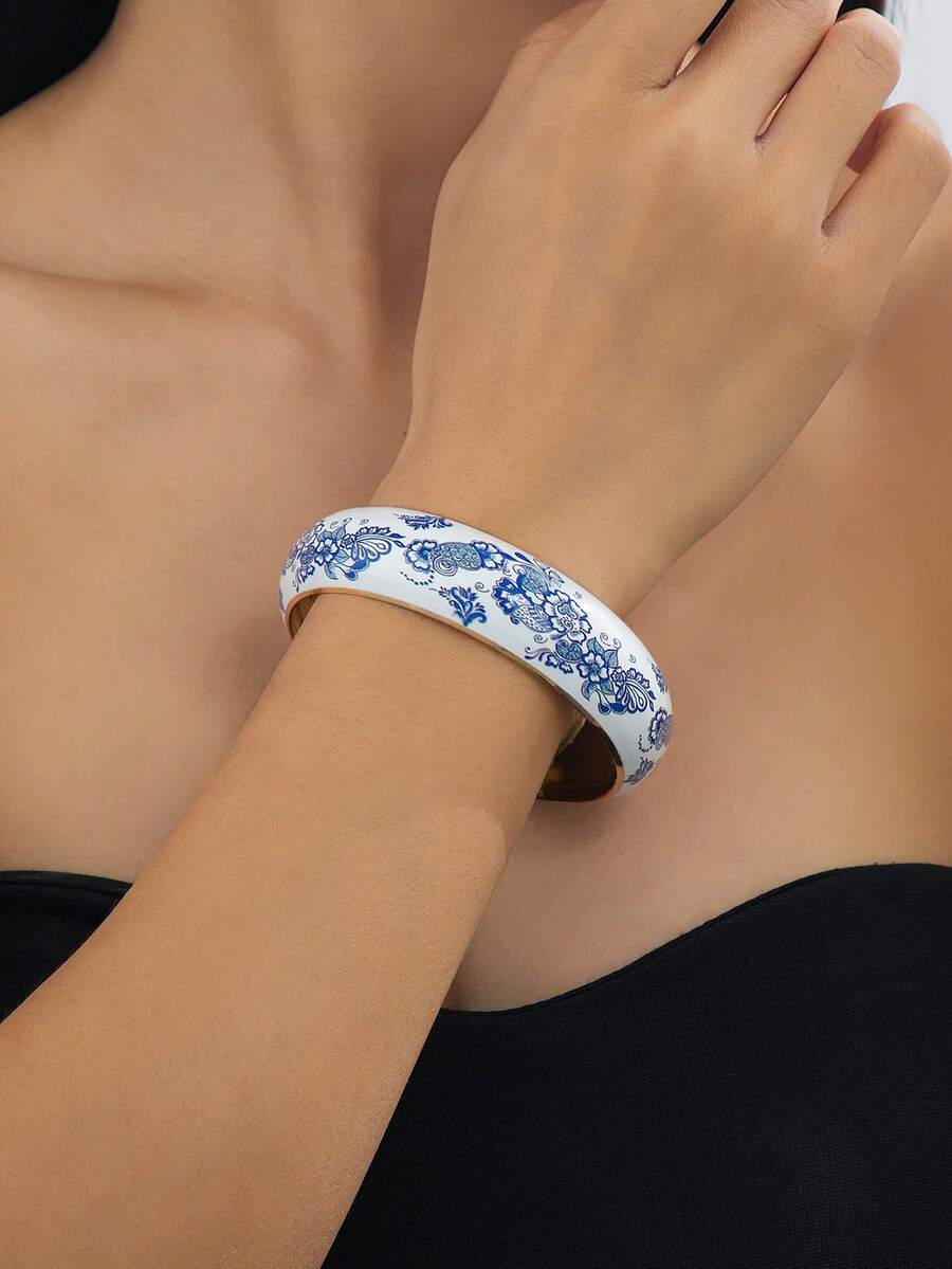 1pc Women's Printed Bracelet, Colorful Elegant Porcelain Hand Ornament - Flower-shaped Bracelet - View 1