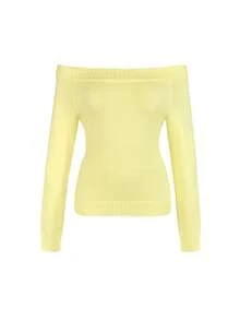 Women's Yellow Ribbed Knit Cold Shoulder Long Sleeve Pullover Sweater, Autumn/Winter Top - Yellow - View 7