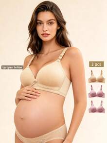 Hart & Haze 3pcs Wireless Seamless Nursing Bras, 80%Nylon 20%Spandex, Anti-Sagging, 2Mauve+1Apricot, For Daily Commute, XS-L Sizes. - Champagne - View 2