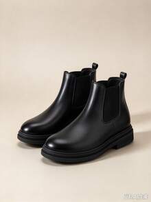 Men's Black Chelsea Boots Autumn/Winter New British Style Round Toe Ankle Boots Thick Sole Business Casual Versatile Commuter Boots - Black - View 4