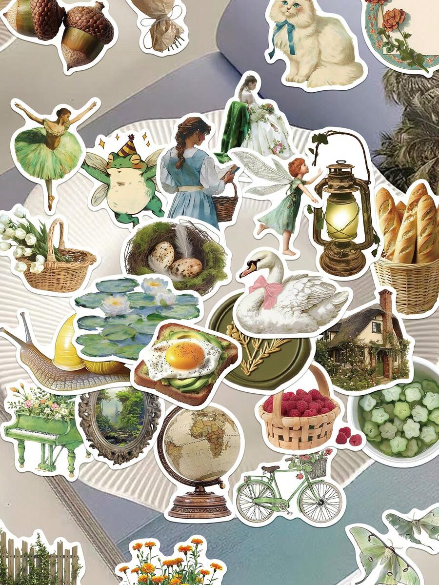 50pcs American Country Vintage Stickers For Scrapbook, Diary, Planner, Envelope, Greeting Card, Notebook, Laptop, Suitcase, Phone, Guitar, Skateboard, Luggage - American Pastoral Vintage - View 1
