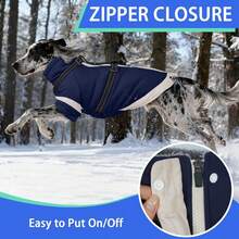 1pc Dog Coat, Soft & Warm Jacket With Sleeves And Back Zipper Design, Cold Weather Pet Clothing, Adjustable With Reflective Strip Dog Snow Suit, Equipped With Leash Attachment Ring, Suitable For Outdoor Pet Jacket, Fits Small To Medium Dogs, Navy Blue - Navy Blue - View 6