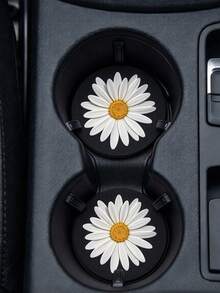 Daisy Pattern Car Cup Holder Coaster - Universal Vehicle Interior Accessory, Ideal For Women | Essential Car Decoration And Accessory For Christmas, Kitchen And More - Multiple Styles - View 2