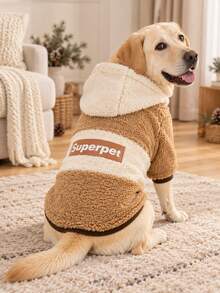 1pc Cute Pet Hooded Jacket, Soft & Comfortable Knitted Style, Suitable For Medium To Large Dogs, Thickened Warm Winter Clothing For Puppies, Applicable To French Bulldog, Labrador, Rottweiler - Khaki - View 11