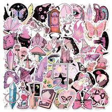 50Pcs Pink‑Purple Mystical Witchcraft Magic Pattern PVC Stickers, Sweet Cool Dark Fantasy Illustration Style, Waterproof PVC Material, Precise Die‑Cut, Tear‑Resistant, For Students & Journal Lovers, DIY Decoration For Journals, Water Bottles, Luggage, Notebooks PVC Decorative Stickers - Multicolor - View 4