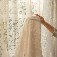 1pc Beige French Farmhouse Style Sheer Curtain, Top Lockring Fabric Design, Suitable For Living Room, Bedroom, Dining Room - Cream Color - View 5