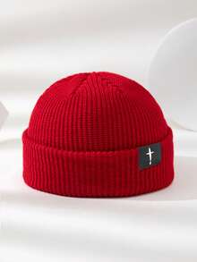 MAKEFGE 1pc Unisex Outdoor Autumn/Winter Casual Warm Personalized Cross Patch Soft Comfortable Elastic Beanie Knit Hat Skull Cap Pullover Hat Suitable For Daily Wear - B - View 25