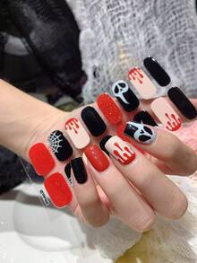 1pc 16pcs Halloween Nail Stickers, Fashion Nail Art Stickers, Waterproof Self-Adhesive, Easy To Use, Suitable For Holiday And Party Decoration - Multicolor - View 2