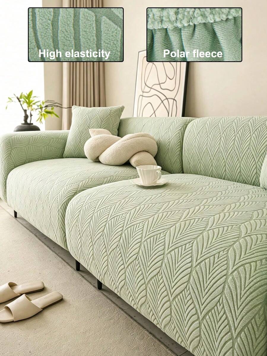 1pc Stretch Sofa Cover, Machine Washable, Non-Slip Sofa Protector, Suitable For Living Room Single To Four-Seater Sofa, Solid Color Textured Fabric, Suitable For All Seasons, Essential For Living Room | Minimalist Sofa Cover | Fitted Sofa Cover - Green - View 1