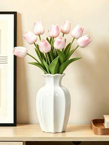 1pc Vintage European Style Wavy Curved Vase, Large Capacity Floral Container, Living Room Tabletop Decor Vase, Valentine's Day & Housewarming Decoration - Octagonal Vase - View 3