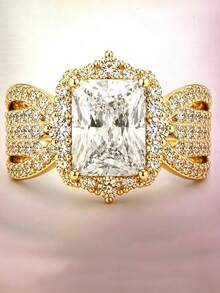 1PC Women's Rectangular Halo Zirconia Ring, Dual Color Options, Sparkling Cluster Zirconia Engagement Promise Ring, Exquisite Personalized Jewelry, Ideal Gift For Valentine's Day, Christmas, Birthday - Fashion - View 5
