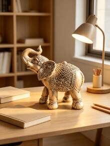 1pc Decorative Elephant Statue Ornament, Vintage Retro Style, Red Carved Pattern, Upward Trunk Design, Lucky Feng Shui Home Decor Sculpture Accessory, Suitable For Living Room, Bookshelf, Shelf, Desktop Decoration, Housewarming Gift - A - View 8