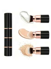 3-In-1 Premium Mini Portable Makeup Brush Set With Dust-Proof Cover, Detachable Foundation, Powder, And Blush Brushes, Customizable Combination, Includes Foundation Sponge Head, Angled Foundation Brush Head, Powder Brush Head, One Set Meets Daily Simple Makeup Needs, Convenient For Travel And Easy Storage, Soft Skin-Friendly Bionic Fiber Bristles, Thickened Aluminum Tube For Secure And Non-Deformable Bristle Attachment - Multicolor - View 5