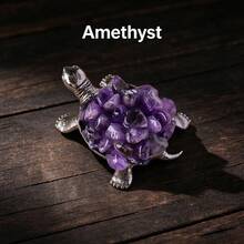 1pc Natural Crystal Cluster Turtle Ornament, Metal Turtle Statue With Amethyst, Citrine, White Quartz Cluster, Desktop Decor, Home Office Gift - Mini Turtle - View 24