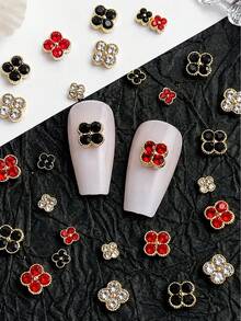 12Pcs Luxury Four-Leaf Clover Nail Art Charms, Alloy Rhinestone Super Shiny Lucky Clover Nail Decor, Wearable Nail Accessories - Multicolor - View 7