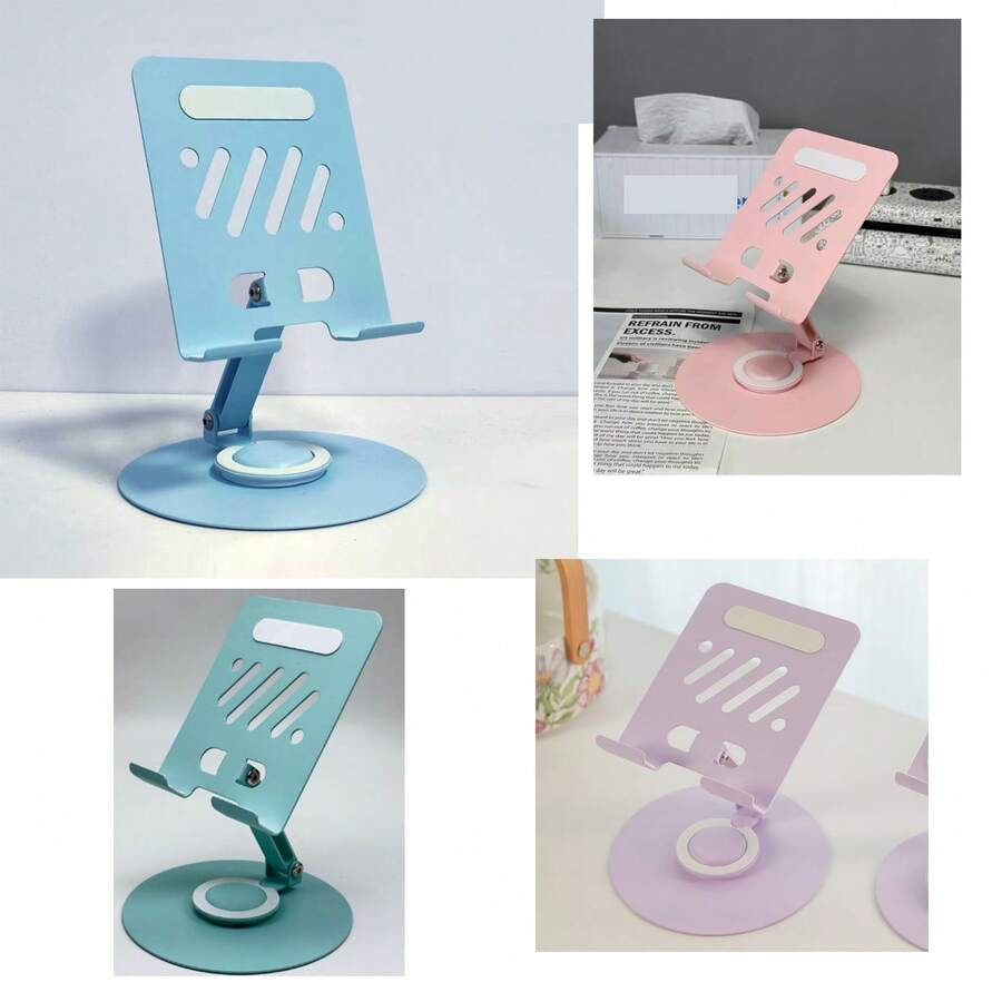 Macaron Color 360° Rotating Phone & Tablet Stand, Foldable & Adjustable Metal Desktop Phone Holder With Heat Dissipation Holes, Suitable For Smartphones And Tablets - View 1