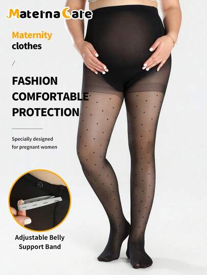 Medias de maternidad MaternaCare con lunares, transparentes, con soporte ajustable para el vientre, elásticas y con estribo, para mujeres embarazadas, primavera y otoño
