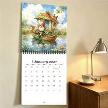 1pc 2027 Cute Gnome Theme Calendar | Colorful Design, Square Spiral Calendar, Quirky Art Style Desktop Decor, Fun Holiday New Year Gift, Suitable For Personal Planning And Interesting Office And Home Decoration - Single Piece - View 3