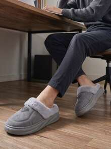 CYFMYD Winter Men's Geometric Pattern Slippers EVA Thick Soled Shoes, Warm Suede Leather, Soft And Comfortable Indoor Shoes, Anti Slip And Cold Resistant - Grey-purple - View 5
