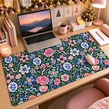 1pc Dark Green Vintage Floral Bow Desk Mat, Multi-Purpose Makeup Nail Art Table Pad, Large Non Slip Desktop Protector S/M/L/XL - View 3
