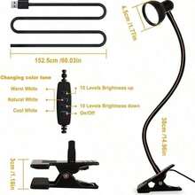 Book Light, LED Desk Lamp Reading Light, Clip-On Design, 3 Color Modes And 10 Levels Of Brightness Adjustment, Flexible Gooseneck Arm, Suitable For Nighttime Reading In Bed, Can Be Clipped To Bedside Table, Headboard Or Home Office Desk. Gift For Parents And Friends - Semicircle - View 6