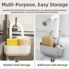 1pc-[Awaoko]Multifunctional Drain Basket, Thickened Durable White PP Material Dishcloth, Sponge Drain Rack, Easy To Disassemble, No-Drill Sink Filter Rack, Kitchen And Bathroom Dual Use, Sponge And Dishcloth Storage Basket, Also Suitable For Vegetable And Fruit Washing And Storage - A - View 3