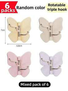 6Pcs Butterfly Wall Hooks, No Drill Self Adhesive Hooks, Decorative Heavy Duty Sticky Hanging Hooks For Bathroom Door Closet Home Organizer, Invisible Waterproof Wall Mount Hanging Holder Random Colors 2/4/6PCS - View 7