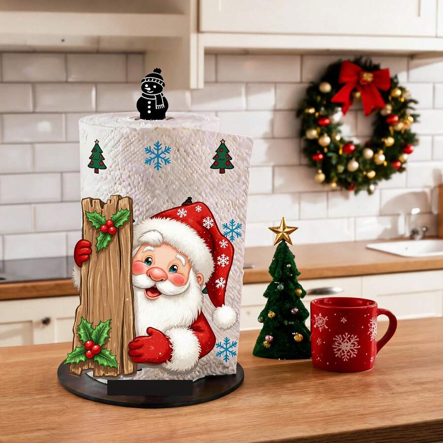 1pc Vintage Christmas Nutcracker Theme Kitchen Paper Towel Holder, Fun Desktop Countertop Roll Paper Storage Rack, Acrylic Material With Christmas Themed Base Decoration, No Paper Towels Included, Holiday Atmosphere Display Stand, Christmas Season Special Design For Kitchen And Christmas Decor - Multicolor - View 1