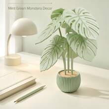 6Pcs Monstera Leaf Coaster Set With Planter Holder, Modern Green Stackable Non-Slip Beverage Coaster Set, Suitable For Living Room Office Desktop, Aesthetic Style - Multicolor - View 10