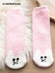 CLIMPRESSION Women's Plush Mid-Calf Socks, Cute Bear Toe Pattern Coral Fleece Socks, Soft Warm Fluffy Winter Home Sleep Floor Socks - Green - View 14