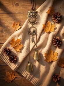 Forest-Style Metal Owl Double Bell Wind Chime, Christmas Thanksgiving Housewarming Gift For Friends, Entryway Door Decorative Ornament,Halloween Decor,Christmas Decorations For Home - Multiple Styles - View 2