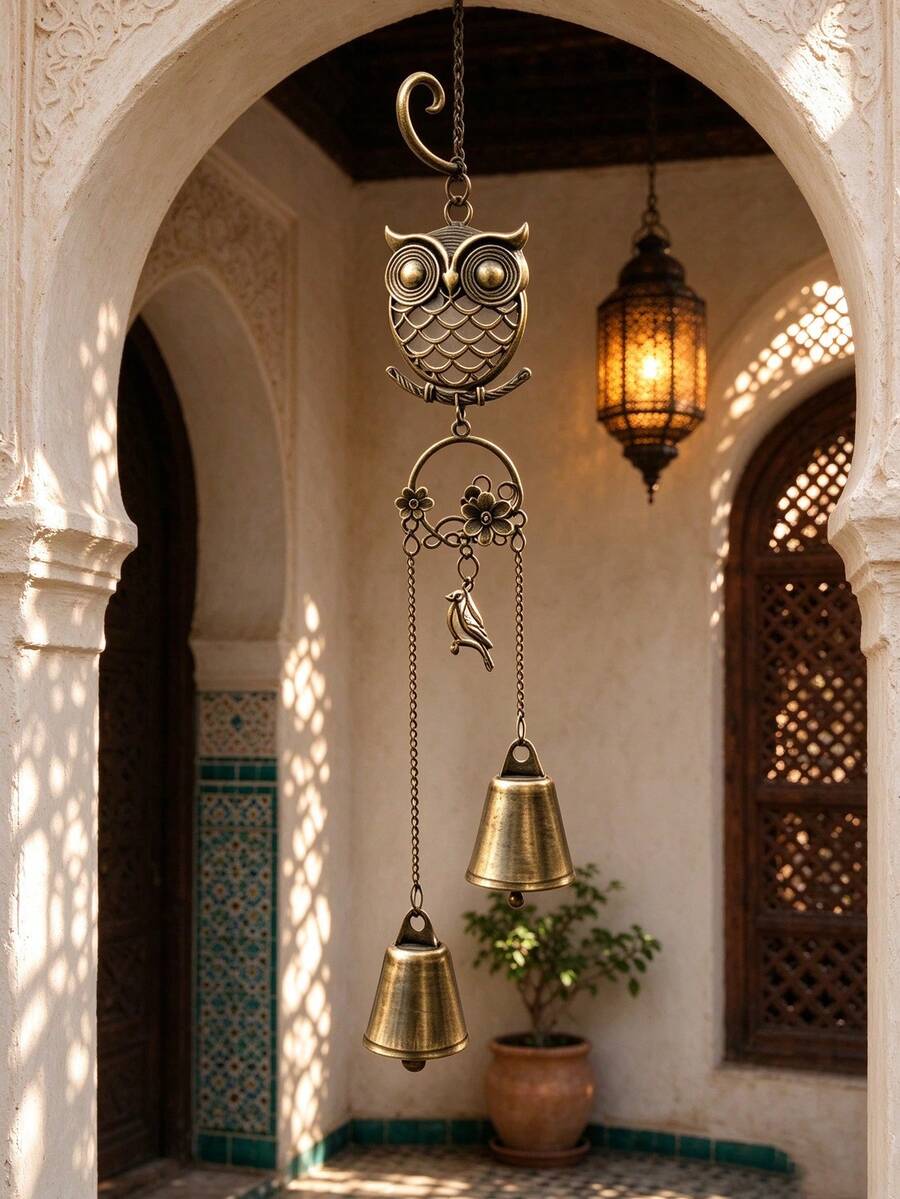 Forest-Style Metal Owl Double Bell Wind Chime, Christmas Thanksgiving Housewarming Gift For Friends, Entryway Door Decorative Ornament,Halloween Decor,Christmas Decorations For Home - Multiple Styles - View 1