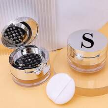 Makeup Organizer Portable Empty Loose Powder Container Refillable Cosmetic Sifter Box With Built In Mirror Travel Compact Makeup Case Ideal Gift For Girls Initial Name Balck 26 Letters Pattern - Silver - View 12