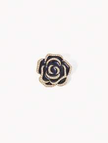 Opalesca 1pc New Rhinestone Camellia Brooch Pin, High-End Vintage Lapel Pin For Women School Office Accessories Shirts Jacket Jewelry - Black - View 11