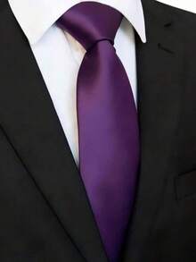 1 Solid Color Satin Tie, Men's Solid Color Tie, Suitable For Business And Wedding Occasions (8cm) - Purple - View 3