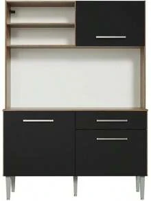Armario de Cocina 120cm, Mueble de Almacenamiento para Cocina con Estantes Abiertos, Puertas y Cajones, Cocina Integral Completa Estilo Moderno Marrón y Negro - Marrón/Negro - Ver 7
