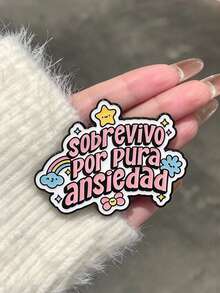 QIHOO 1pc Cute Enamel Brooch "I Survived Pure Anxiety", Fun Badge With Star Rainbow Flower Pattern, Metal Lapel Pin, Suitable For Backpack Denim Jacket, Gift For Friends - Multicolor - View 1
