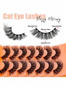 1 Box 7 Pairs Cartoon Style Faux Mink Cat Eye False Eyelashes, Natural & Voluminous, Travel Essential Makeup Tool, False Eyelash Strips - A - View 6