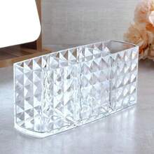 Transparent Crystal-Like Cosmetic Storage Box, 3-Compartment Makeup Brush Holder Desktop Organizer, Diamond Pattern Minimalist Design, Can Store Lipstick, Eyeliner, Eyebrow Pencil, Makeup Brushes, Makeup Vanity Tidy Storage Item - Clear - View 11