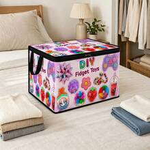1PC DIY Stress Relief Toy Pattern Under-Bed Storage With Zipper Flip Cover Foldable Storage Box - Suitable For Book Organization, Under-Bed Storage, Car Trunk Storage, Cosmetics, Hair Styling Tools, Toy Storage, Student Back To School Storage, Office, Home Organization, Clothing, Blankets, Large Capacity Storage For Small Household Items - A - View 9