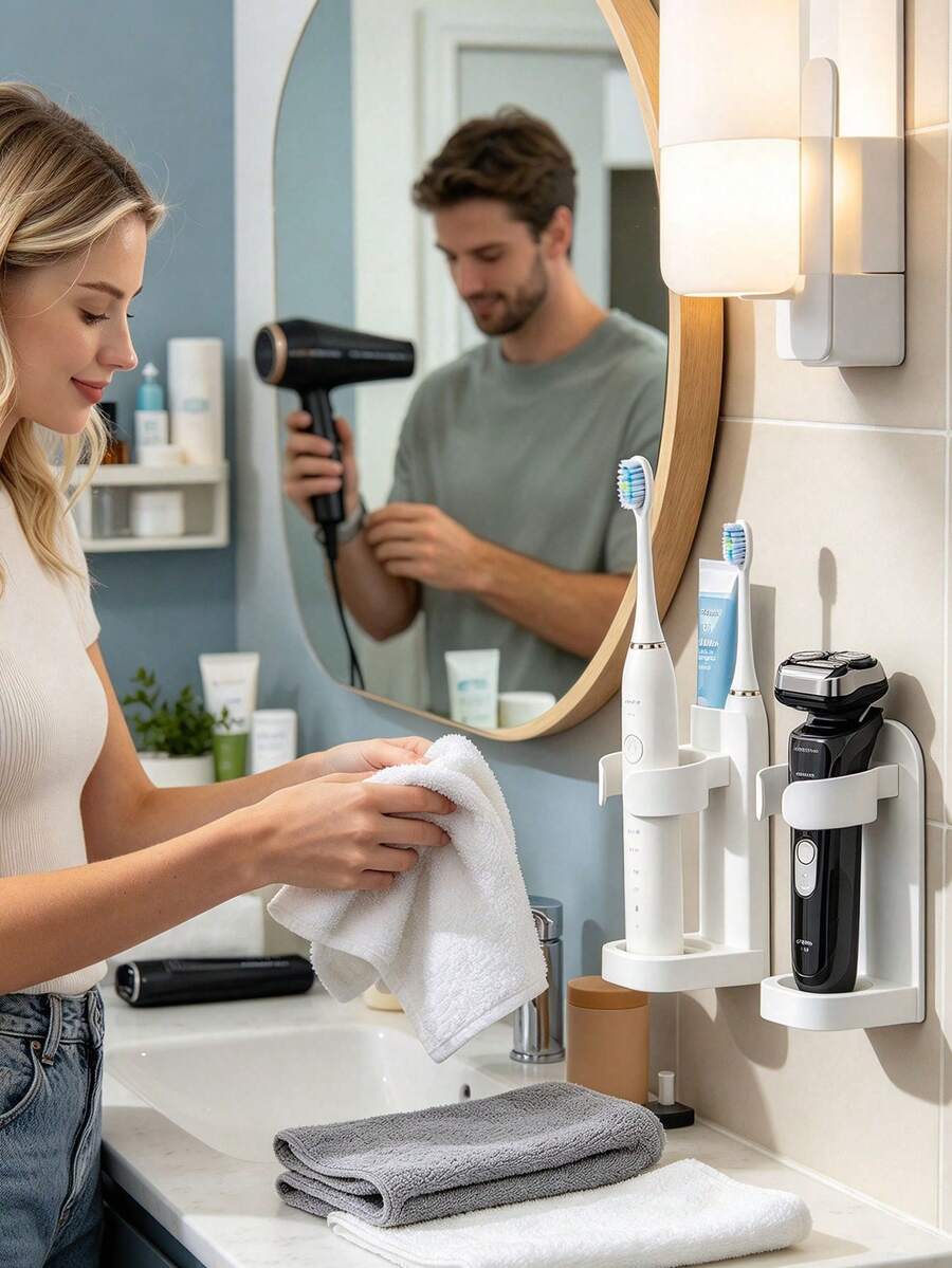 1/2pcs Electric Toothbrush Wall Mount Holder With Drainage Function, Home Toothbrush & Razor Storage Rack, Quick Dry Space-Saving Bathroom Organizer, Suitable For Travel - Multicolor - View 1