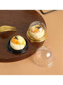 50pcs Transparent Plastic Mini Cake Boxes With Lids, Round Cupcake Holders, Egg Yolk Pastry Containers, Mooncake Dome Boxes, Baking Packaging Boxes, Kitchen Baking Tools - Gold - View 11
