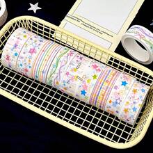 3pcs Light Star Diary Washi Tape Set, Rainbow Line Star Bow Plaid Girl Planner Decoration Tape - Multicolor - View 6