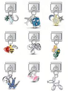DIY Jewelry Making Kit With Modular Italian Bracelet Charms, Stainless Steel Bracelet Chain With Pink Heart, Backpack And Flower Pendants, Suitable For Everyone, Unique Gift For Women, Charms For Bracelet - Fashion Accessories - View 1