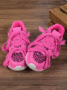2026 New Women's Shoes: Pink Leopard Print Patchwork Chunky Heel Sandals, Neutral Style, Suitable For Daily Wear Or Sports - Hot Pink - View 7