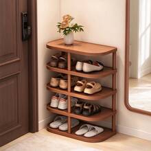 Nordic Minimalist Multi-Layer Floor Shoe Rack, Ultra-Thin Narrow Design Fits Small Entryway, Rounded Curved Edges Reduce Bumping Risk, Thickened Board Material Sturdy And Durable, Layered Storage For Slippers And Casual Shoes, Top Shelf Can Hold Bags And Flowers, Easy Installation, Home Entrance Shoe Storage Organizer - Mocha Brown - View 3