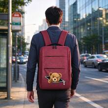 1pc 12*30*40cm Bear Print Zippered Business Backpack, Unisex Design Suitable For Campus, Short Trips, Daily Commute And Work, All-Season Large Capacity Compartment For Laptop And Various Learning Supplies - Backpack - View 5