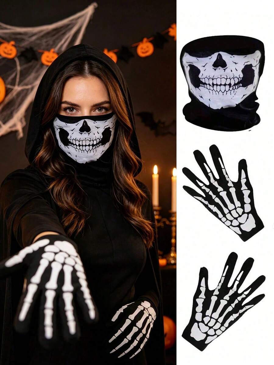1pc/2pcs/3pcs Unisex Skull Funny Face Mask Balaclava Riding Mask Neck Gaiter, Suitable For Daily Riding, Halloween Party, Outdoor Activities - Multicolor - View 1