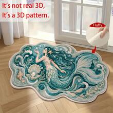 1pc Irregular Mermaid Waves Shell Seaweed Swirl Dreamy Ocean Design Microfiber Bath Rug,Non‑Slip Soft Bathroom Mat,Water‑Absorbent Doormat,Machine Washable,Low Pile,Knit Fabric,For Bedroom,Kitchen,Entryway,Indoor Use,Home Decor,Perfect New House Gift - A - View 5