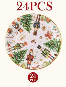 120PCS Christmas Disposable Paper Tableware Set, Includes 7-Inch And 9-Inch Plates, Paper Cups, Napkins And Straws; Featuring Watercolor Style Nutcracker Soldier, Christmas Tree, Gift, Candy Cane And Bow Patterns, Suitable For Christmas Party, Holiday Dinner, Winter Celebration And Holiday Table Decor - Multi-color 1 - View 10